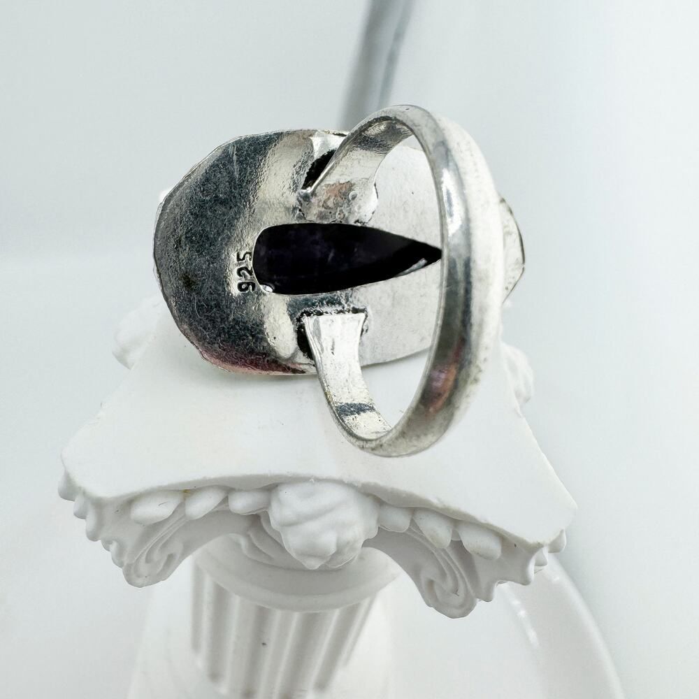 Vintage Amethyst Teardrop Cabochon Ring Sterling Silver Chunky Glam Bling Boho - Picture 6 of 7